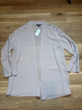 NWT Prelude Blush Sheer Open Front Cardigan with Crystal Sleeve Detail